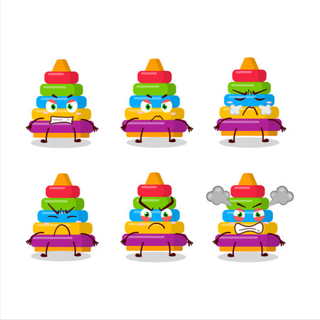Pyramid block toys cartoon character with various angry expressions.Vector illustrationのイラスト素材