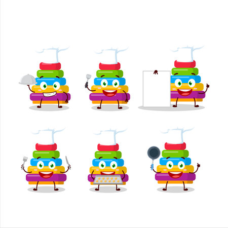 Cartoon character of pyramid block toys with various chef emoticonsのイラスト素材