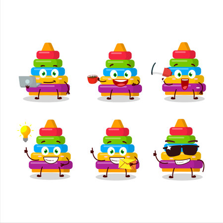 Pyramid block toys cartoon character with various types of business emoticonsのイラスト素材