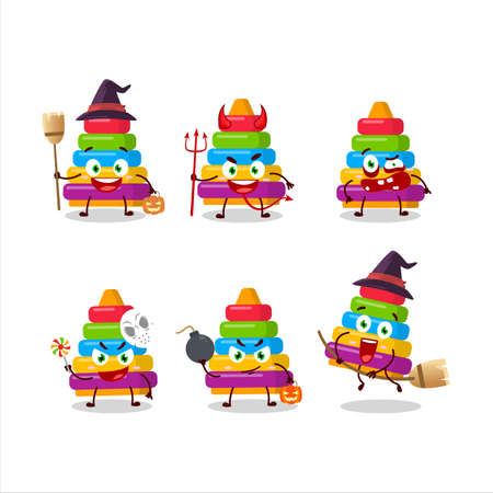 Halloween expression emoticons with cartoon character of pyramid block toysのイラスト素材