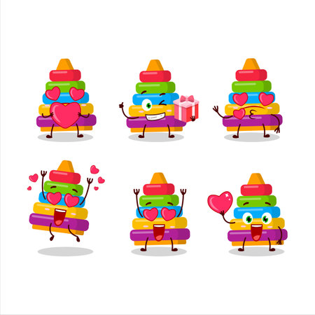 Pyramid block toys cartoon character with love cute emoticonのイラスト素材