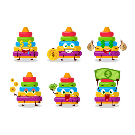 Pyramid block toys cartoon character with cute emoticon bring moneyのイラスト素材