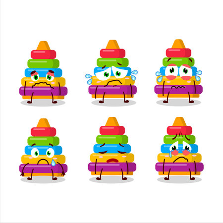 Pyramid block toys cartoon character with sad expressionのイラスト素材