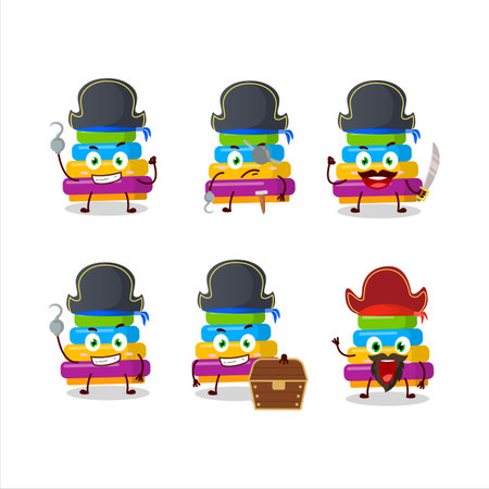 Cartoon character of pyramid block toys with various pirates emoticons.Vector illustrationのイラスト素材