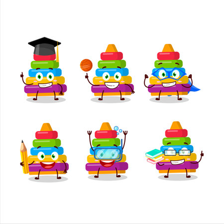 School student of pyramid block toys cartoon character with various expressions.Vector illustrationのイラスト素材