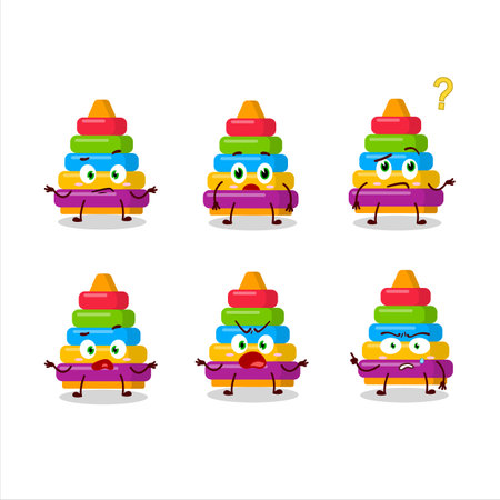 Cartoon character of pyramid block toys with what expression.Vector illustrationのイラスト素材
