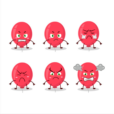 Red balloon cartoon character with various angry expressions.Vector illustrationのイラスト素材