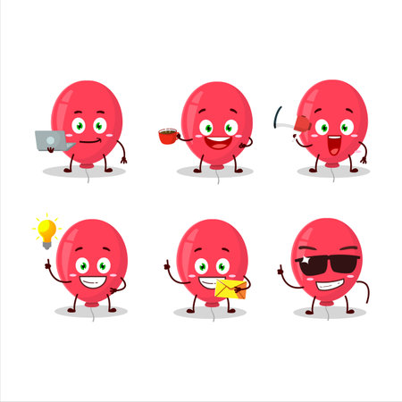 Red balloon cartoon character with various types of business emoticons.Vector illustrationのイラスト素材