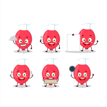 Cartoon character of red balloon with various chef emoticons.Vector illustrationのイラスト素材