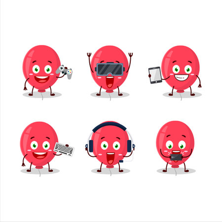 Red balloon cartoon character are playing games with various cute emoticons.Vector illustrationのイラスト素材