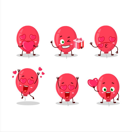 Red balloon cartoon character with love cute emoticon.Vector illustrationのイラスト素材