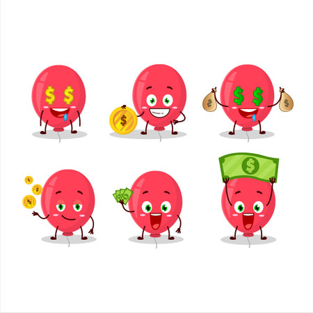 Red balloon cartoon character with cute emoticon bring money.Vector illustrationのイラスト素材