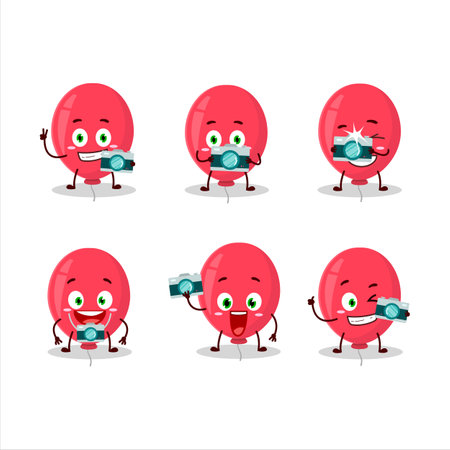 Photographer profession emoticon with red balloon cartoon character.Vector illustrationのイラスト素材