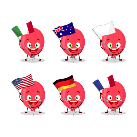 Red balloon cartoon character bring the flags of various countries.Vector illustrationのイラスト素材