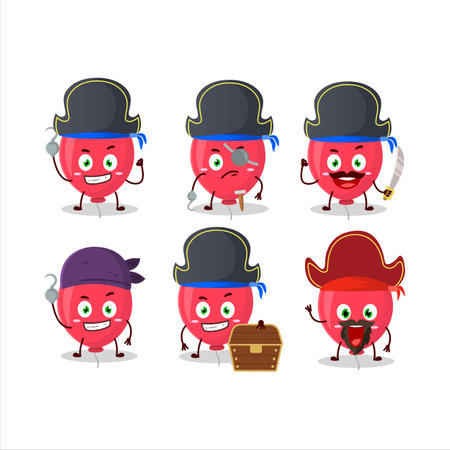 Cartoon character of red balloon with various pirates emoticons.Vector illustrationのイラスト素材