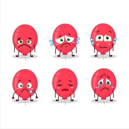 Red balloon cartoon character with sad expression.Vector illustrationのイラスト素材