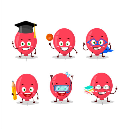 School student of red balloon cartoon character with various expressions.Vector illustrationのイラスト素材