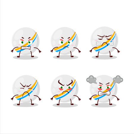 White stripes marbles cartoon character with various angry expressions.Vector illustrationのイラスト素材