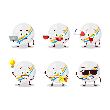 White stripes marbles cartoon character with various types of business emoticons.Vector illustrationのイラスト素材