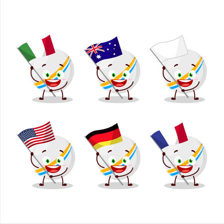 White stripes marbles cartoon character bring the flags of various countries.Vector illustrationのイラスト素材