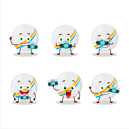 Photographer profession emoticon with white stripes marbles cartoon character.Vector illustrationのイラスト素材