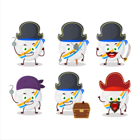 Cartoon character of white stripes marbles with various pirates emoticons.Vector illustrationのイラスト素材