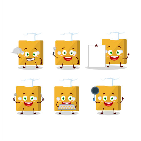 Cartoon character of yellow dice with various chef emoticons.Vector illustrationのイラスト素材