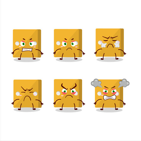Yellow dice cartoon character with various angry expressions.Vector illustrationのイラスト素材