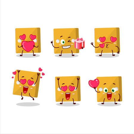 Yellow dice cartoon character with love cute emoticon.Vector illustrationのイラスト素材