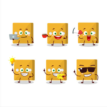 Yellow dice cartoon character with various types of business emoticons.Vector illustrationのイラスト素材