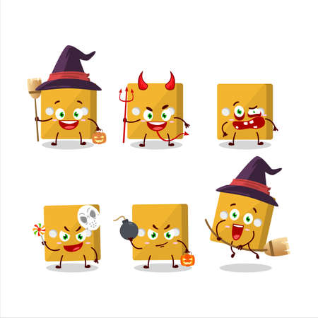 Halloween expression emoticons with cartoon character of yellow dice.Vector illustrationのイラスト素材