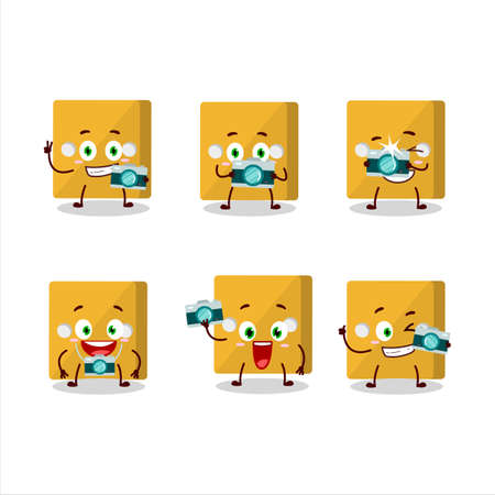 Photographer profession emoticon with yellow dice cartoon character.Vector illustrationのイラスト素材