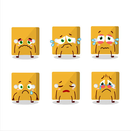 Yellow dice cartoon character with sad expression.Vector illustrationのイラスト素材