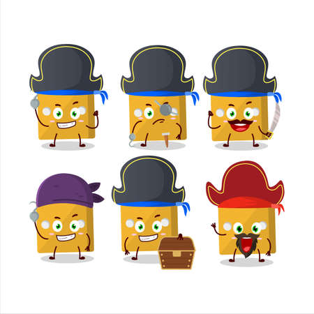 Cartoon character of yellow dice with various pirates emoticons.Vector illustrationのイラスト素材