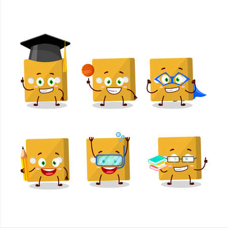 School student of yellow dice cartoon character with various expressions.Vector illustrationのイラスト素材