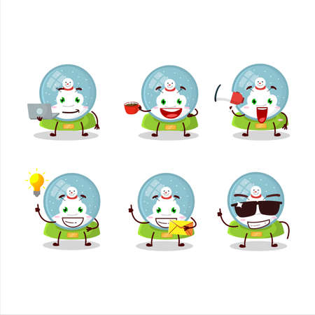 Snowball with snowman cartoon character with various types of business emoticonsのイラスト素材