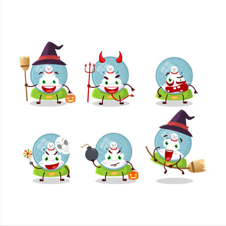 Halloween expression emoticons with cartoon character of snowball with snowmanのイラスト素材