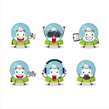 Snowball with snowman cartoon character are playing games with various cute emoticonsのイラスト素材