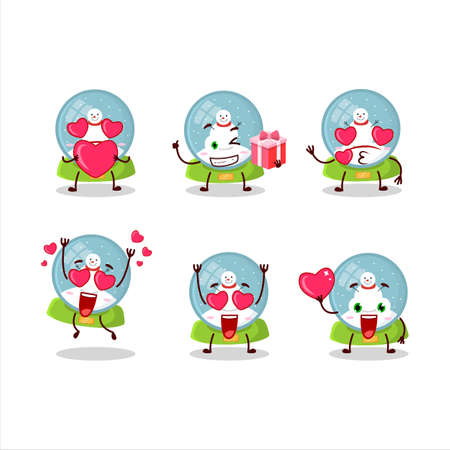 Snowball with snowman cartoon character with love cute emoticonのイラスト素材