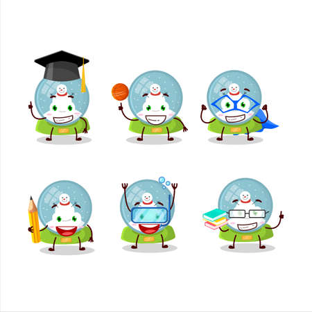 School student of snowball with snowman cartoon character with various expressionsのイラスト素材