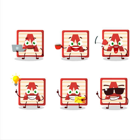 Toy block A cartoon character with various types of business emoticonsのイラスト素材