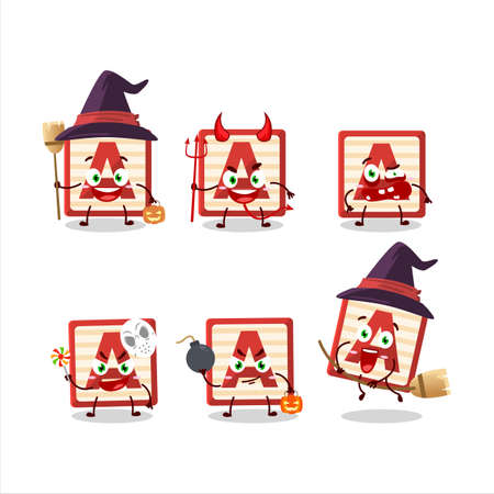 Halloween expression emoticons with cartoon character of toy block Aのイラスト素材