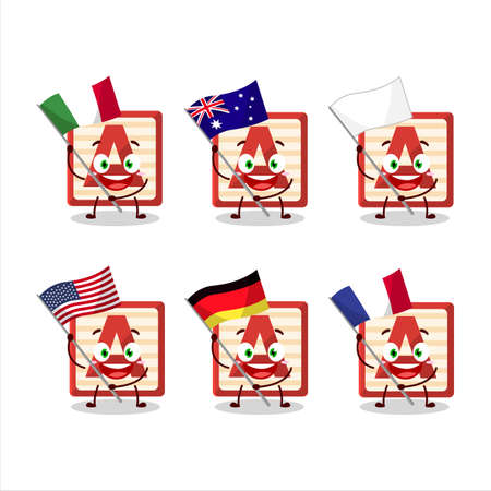 Toy block A cartoon character bring the flags of various countriesのイラスト素材