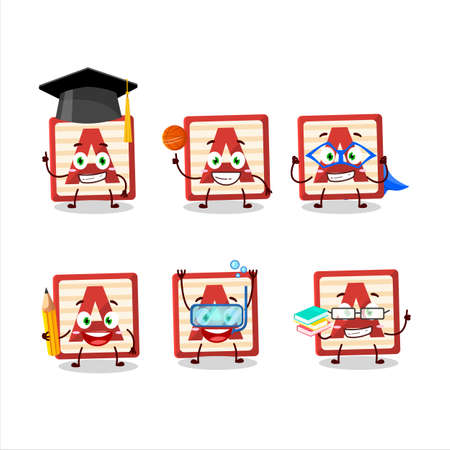 School student of toy block A cartoon character with various expressionsのイラスト素材