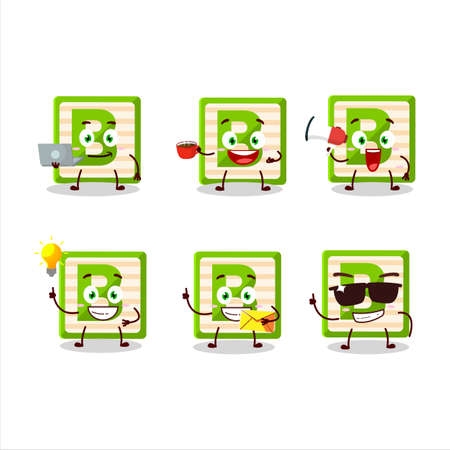 Toy block B cartoon character with various types of business emoticonsのイラスト素材