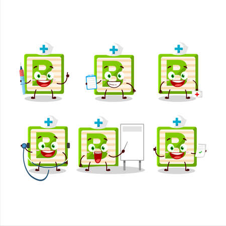 Doctor profession emoticon with toy block B cartoon characterのイラスト素材