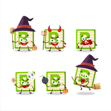 Halloween expression emoticons with cartoon character of toy block Bのイラスト素材