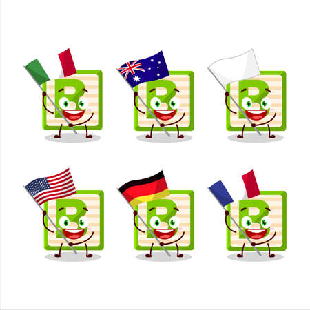 Toy block B cartoon character bring the flags of various countriesのイラスト素材