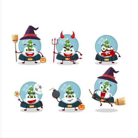 Halloween expression emoticons with cartoon character of snowball with treeのイラスト素材