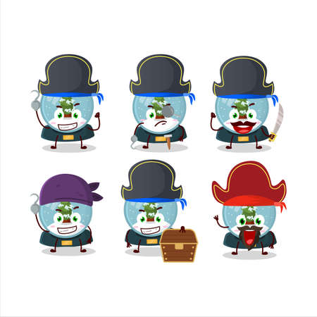 Cartoon character of snowball with tree with various pirates emoticonsのイラスト素材